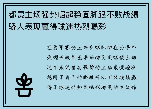 都灵主场强势崛起稳固脚跟不败战绩骄人表现赢得球迷热烈喝彩